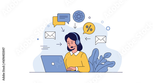Dedicated support agent efficiently managing customer inquiries and sales with digital tools