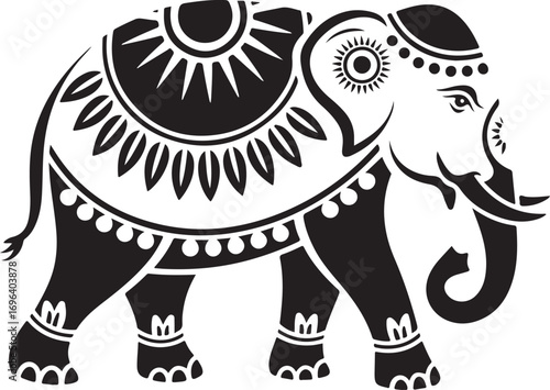 Ornate Elephant Silhouette Vector Illustration with Detailed Decorations
