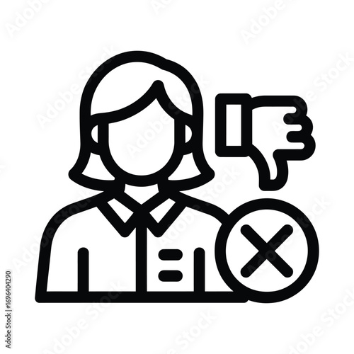 Disappointed person icon with thumbs down and x mark