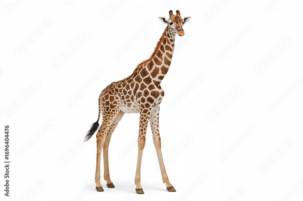 Naklejka premium Lone giraffe on a plain white backdrop
