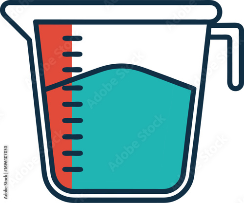 Transparent measuring cup filled with sugar isolated on white background