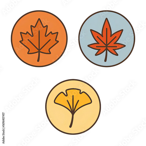 丸型秋の葉アイコン｜Circle Autumn Leaves Icons