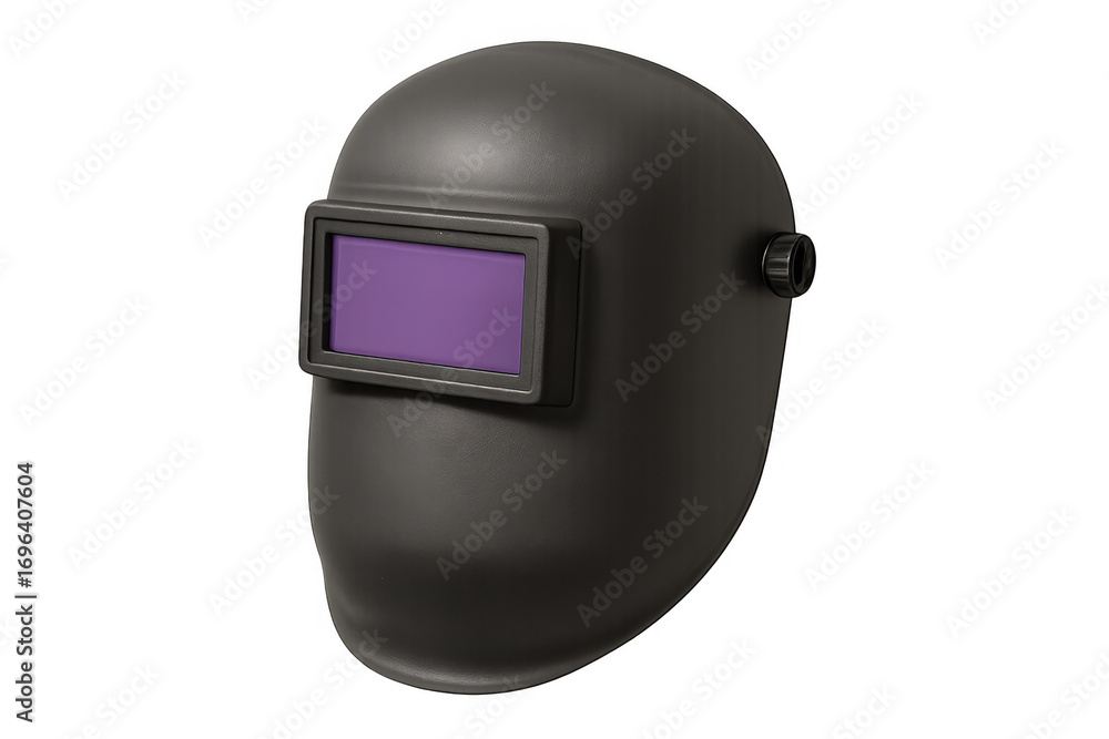 Fototapeta premium Black welding helmet protecting face on transparent background