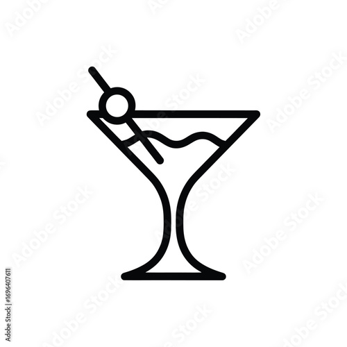 Simple line art icon of a martini glass with a garnish