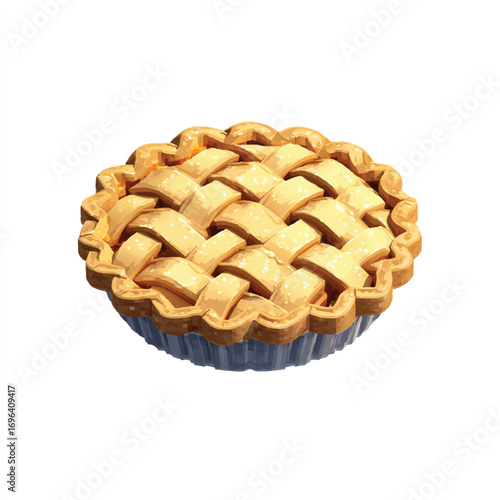 Illustration of a delicious golden apple pie with lattice crust isolated on white background bakery product food item