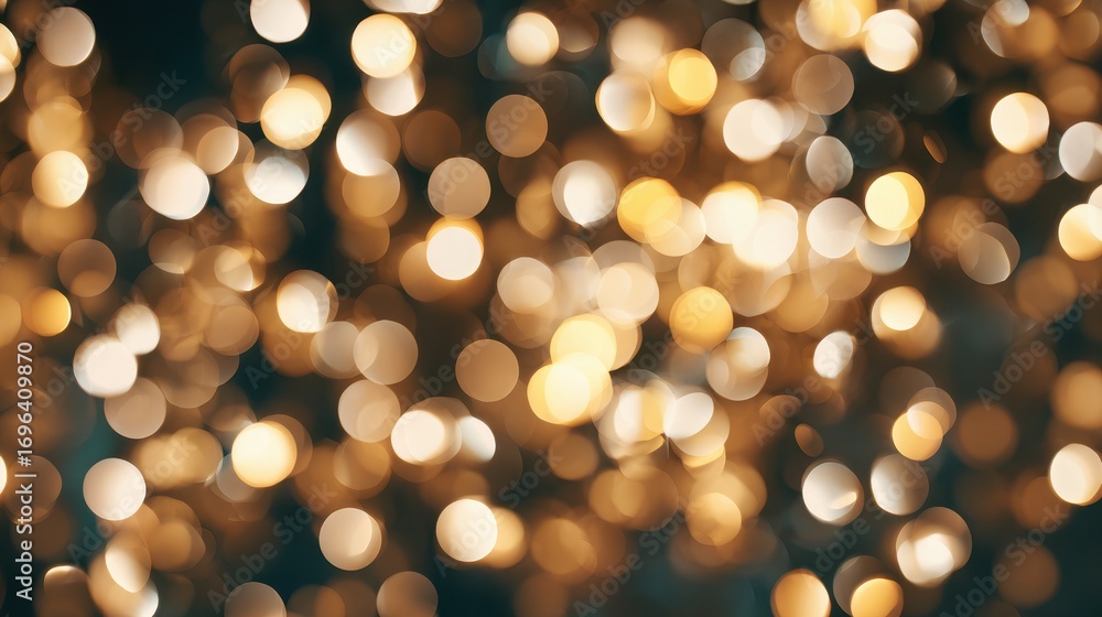 Obraz premium Abstract Golden Bokeh Lights on Dark Background, Festive Holiday Illumination