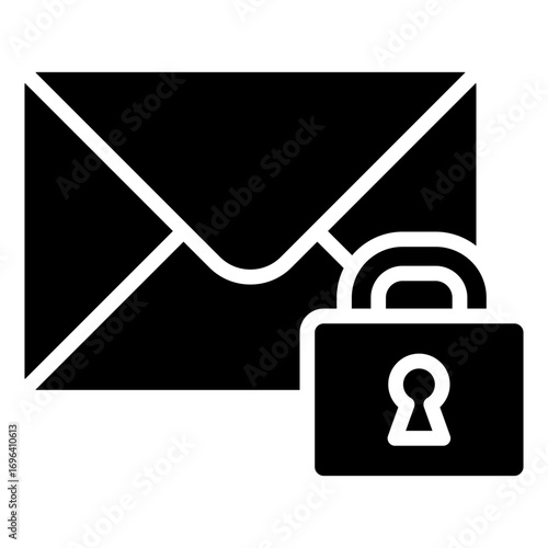 Mail Security Glyph Black Silhouette Icon Design Vector - Envelope with padlock, representing secure email, protected message, or encrypted inbox