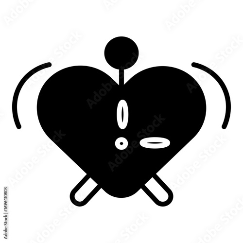 Conceptual, solid icon of a heart-shaped alarm clock, representing an urgent personal reminder, a critical deadline, or an emotional alert