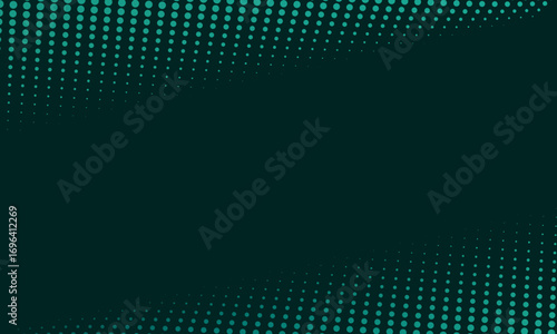 Abstract blue dot halftone lines pattern on dark green background with space for your text | Tech circular halftone pattern | Vector vanishing mosaic arrow wallpaper for banner, booklet, poster 