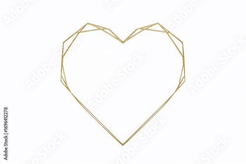 Golden geometric heart outline on a white backdrop. Valentine's Day 14th February celebration design for wedding invites.