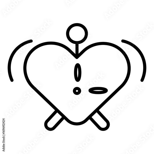 Minimalist outline icon depicting a heart-shaped alarm clock, symbolizing a deadline, a personal reminder, or an urgent emotional matter.