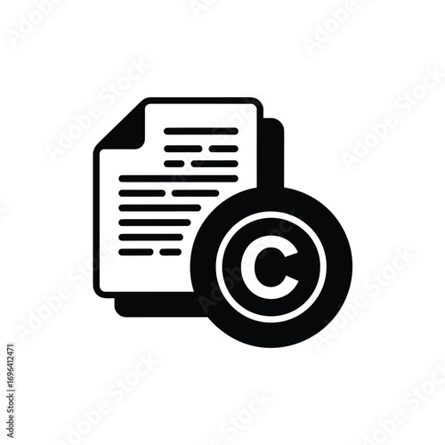 Copyright symbol overlaying a stack of documents icon