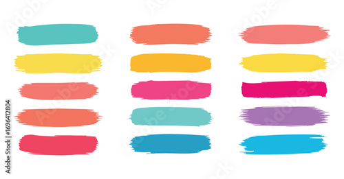 A vibrant set of colorful grunge brush strokes. Hand-drawn artistic paint texture collection for banners and design elements.