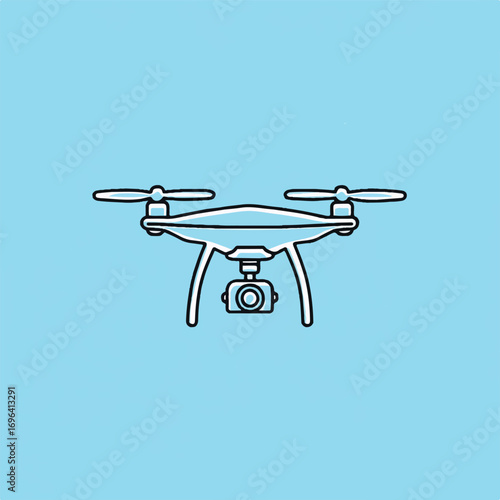Minimalist drone illustration on a light blue background modern aviation technology for aerial photography and videography