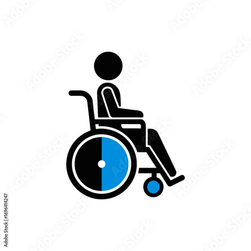 Person in wheelchair symbol in simple black and blue design  