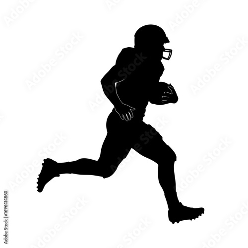Dynamic silhouette of an American football player running with the ball, capturing the intensity and speed of the game in a bold, modern graphic style perfect for sports branding and design.