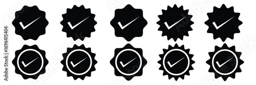 Verified badge icon tick, check marks set symbol, guaranteed safety person sign, checkmark signs, account verification icon, certificate quality certify, set verified profile badges EPS 10