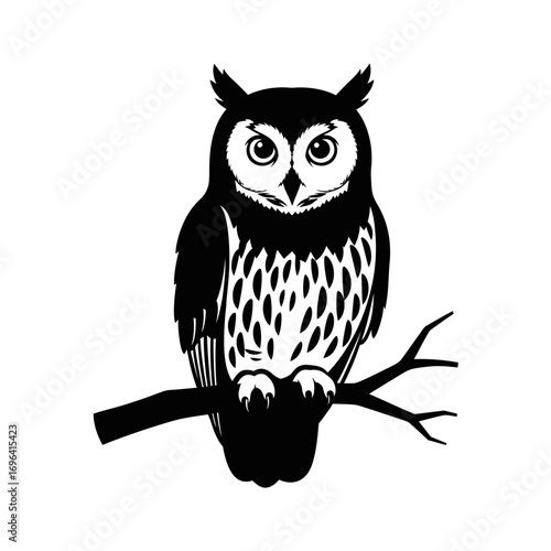 Wise owl perched serenely on a branch, a symbol of knowledge, mystery, and nocturnal vigilance, perfect for educational or mystical themes.