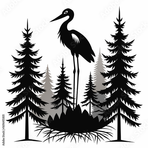 Stork Nest Silhouette Vector