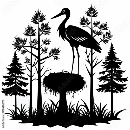 Stork Nest Silhouette Vector