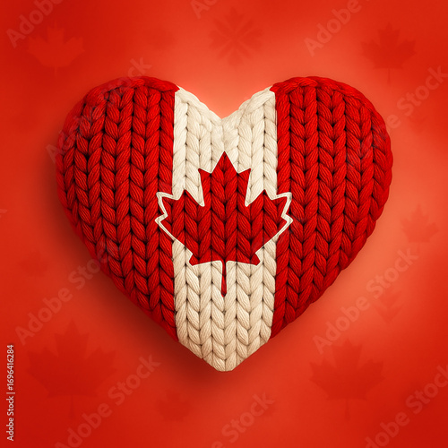 Canadian knitted heart in national flag colors