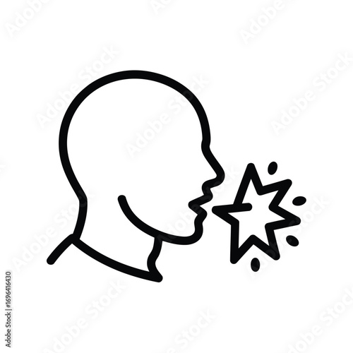 Outline of a person s head with a starburst coming from their mouth