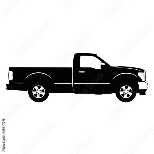Sleek black pickup truck illustration ready for your automotive design or transportation project, perfect for logos, icons, and promotional materials for trucks and vehicle services