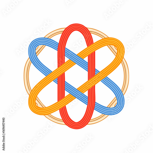 Woven Multicolored Intertwined Elliptical Shapes On White Background
