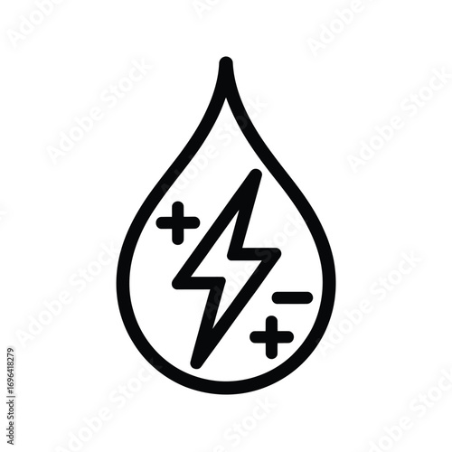 Water drop with lightning bolt and polarity symbols