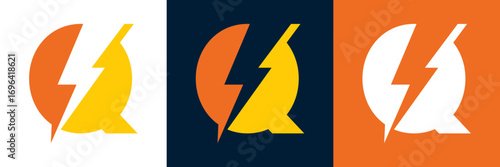 Electricity Letter Q Logo Vector Design for Lightning Bolt initials, company, technology and symbol