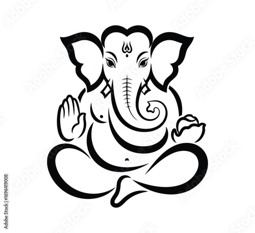 Illustration of ganesha in black and white style