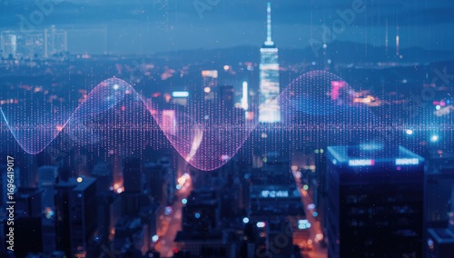 Digital wave overlaying a b...