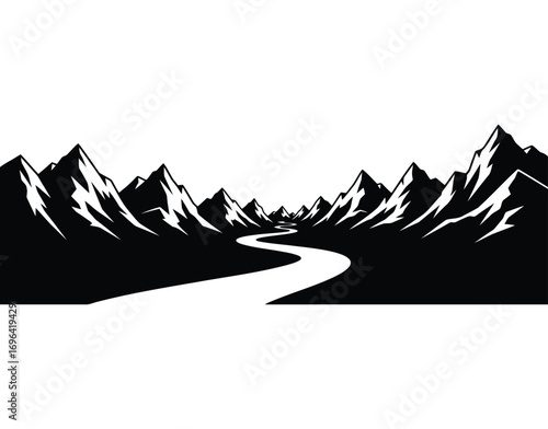 Scenic mountain range with a winding river