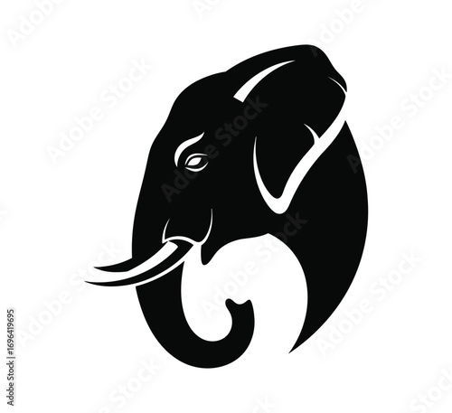 Elephant head silhouette in black and white art
