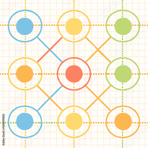Colorful Interconnected Circles on Graph Paper