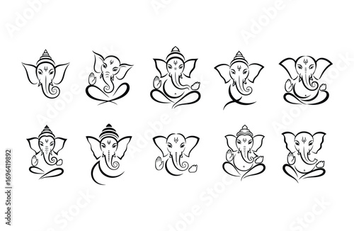 Ten line art depictions of ganesha