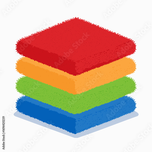 Stack of Colorful Soft Towels on White Background