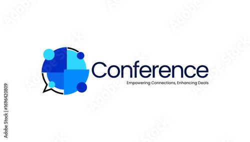 Modern blue conference logo with abstract chat bubble design.