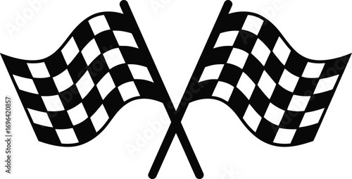 Checkered Flags Racing Finish Line Symbol in Black and White High Contrast Graphic Element for Motorsports Events and Competitions Promoting Speed and Victory