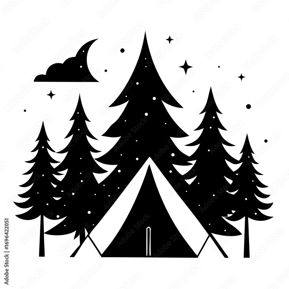 Obraz premium Tent under Stars Silhouette Vector