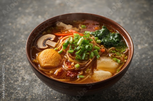 Tasty noodle soup served wi...