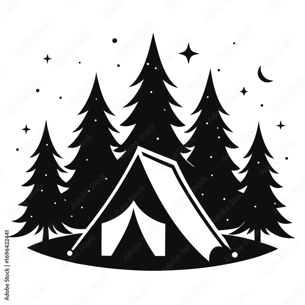 Obraz premium Tent under Stars Silhouette Vector