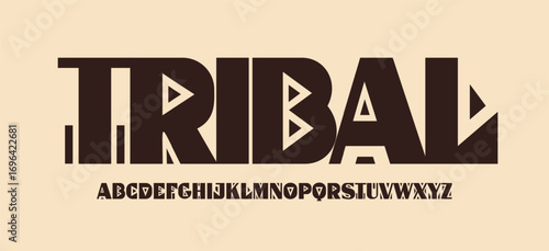 Tribal geometric alphabet, ethnic folk font for native logo, symbolic sign headline, traditional typographic design, modern cultural typography. Vector typeset.