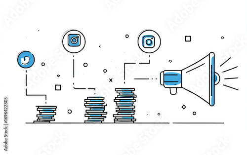Social media marketing strategy for business growth and revenue increase with engagement through influencer platforms and megaphone promotion
