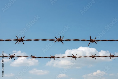Rusty barbed wire with empt...