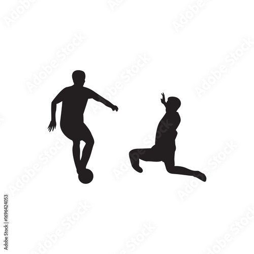 Two soccer player silhouette. Silhouettes of two footballers in action, dynamic composition.