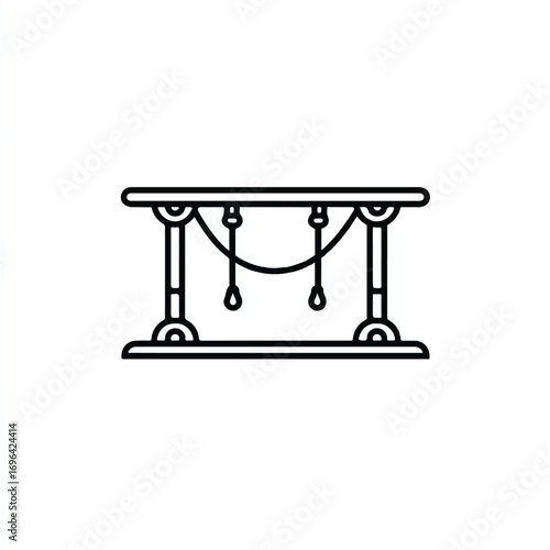 Stylized icon representing a balance scale equilibrium minimal outline design vector illustration black and white