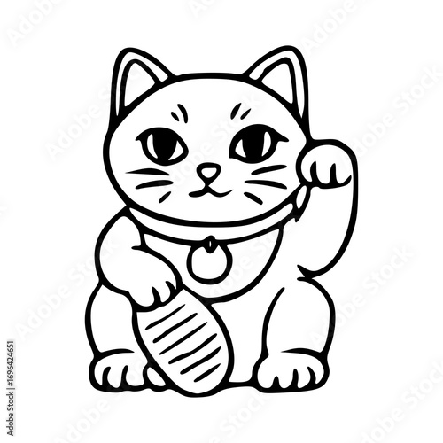 waving lucky cat line art