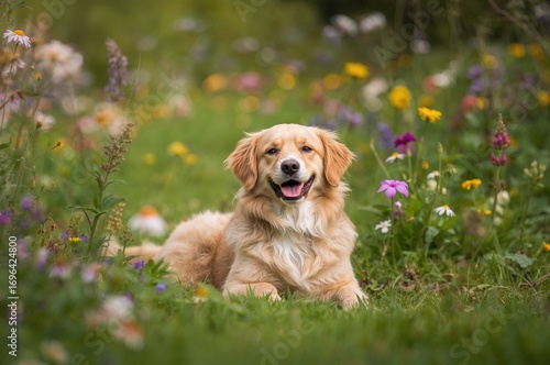 Canine relaxing on lush gra...