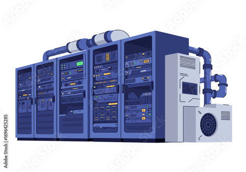 Modern Server Room with Cooling Systems and Data Storage Equipment
